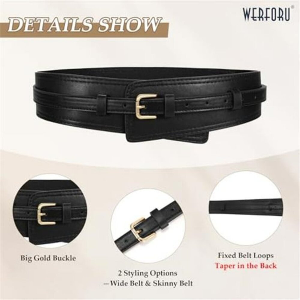 Women Wide Waist Belts for Dress Women Fashion Wide Leather Belt 2-in-1 - Picture 5 of 7
